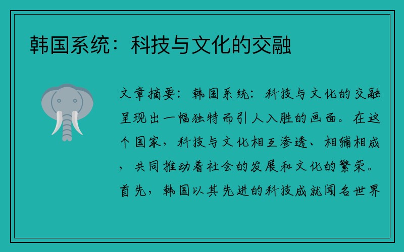 韩国系统：科技与文化的交融